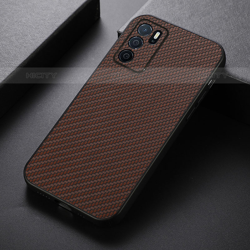 Funda Lujo Cuero Carcasa B05H para Oppo A16s Marron