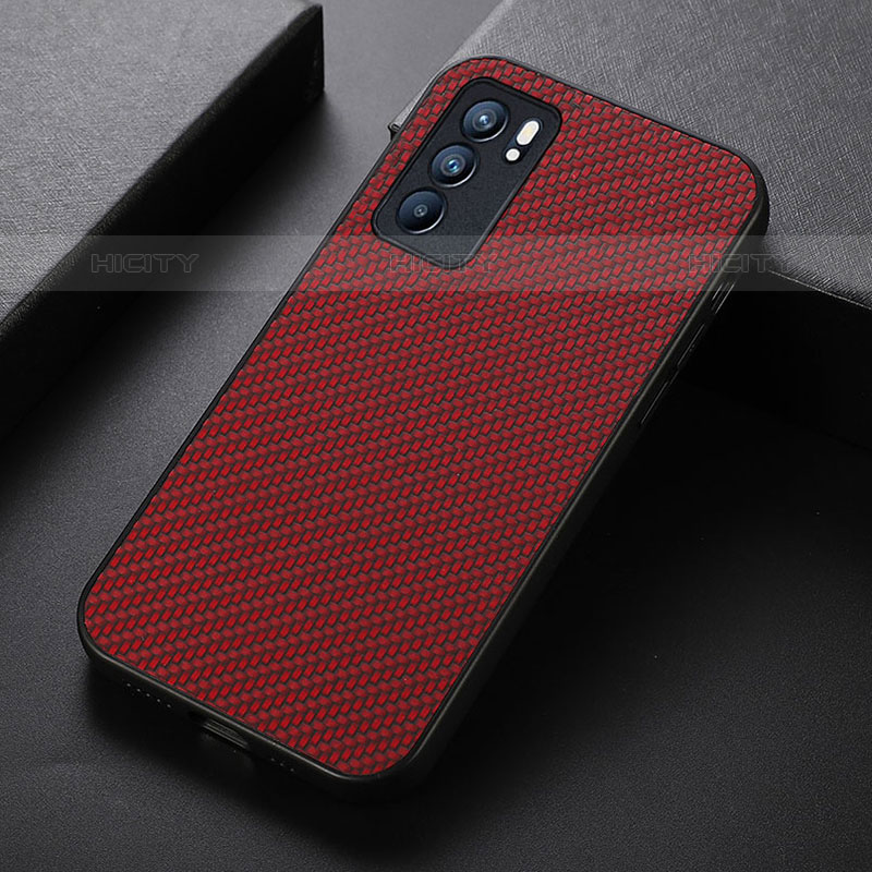 Funda Lujo Cuero Carcasa B05H para Oppo Reno6 5G Rojo