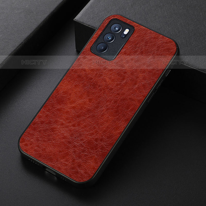 Funda Lujo Cuero Carcasa B05H para Oppo Reno6 Pro 5G India Marron