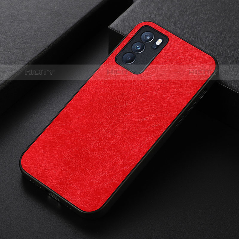 Funda Lujo Cuero Carcasa B05H para Oppo Reno6 Pro 5G India Rojo