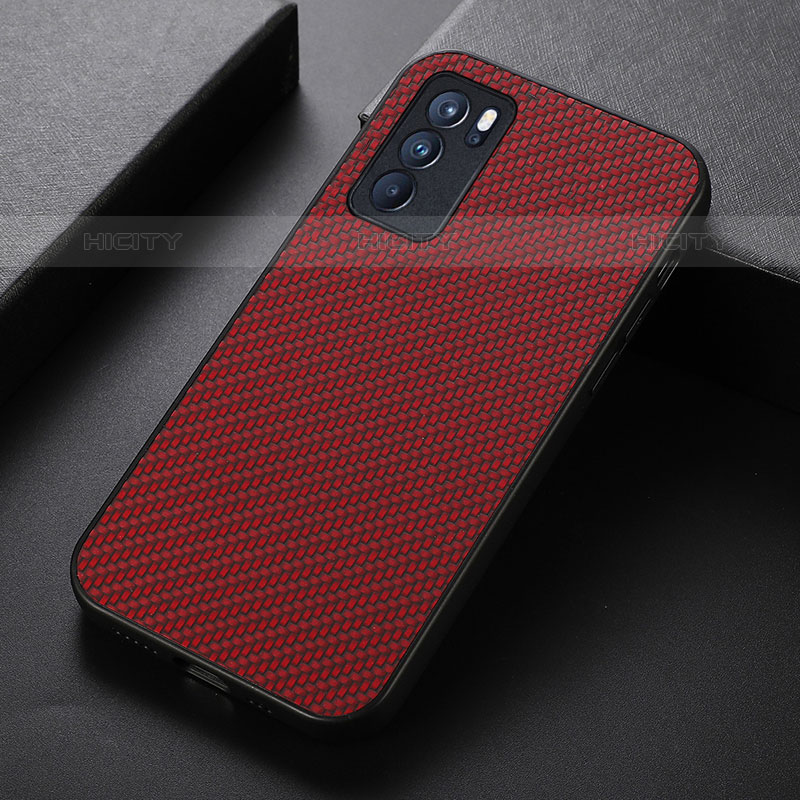 Funda Lujo Cuero Carcasa B07H para Oppo Reno6 Pro 5G India Rojo