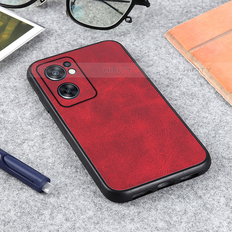 Funda Lujo Cuero Carcasa B08H para Oppo Reno7 SE 5G Rojo