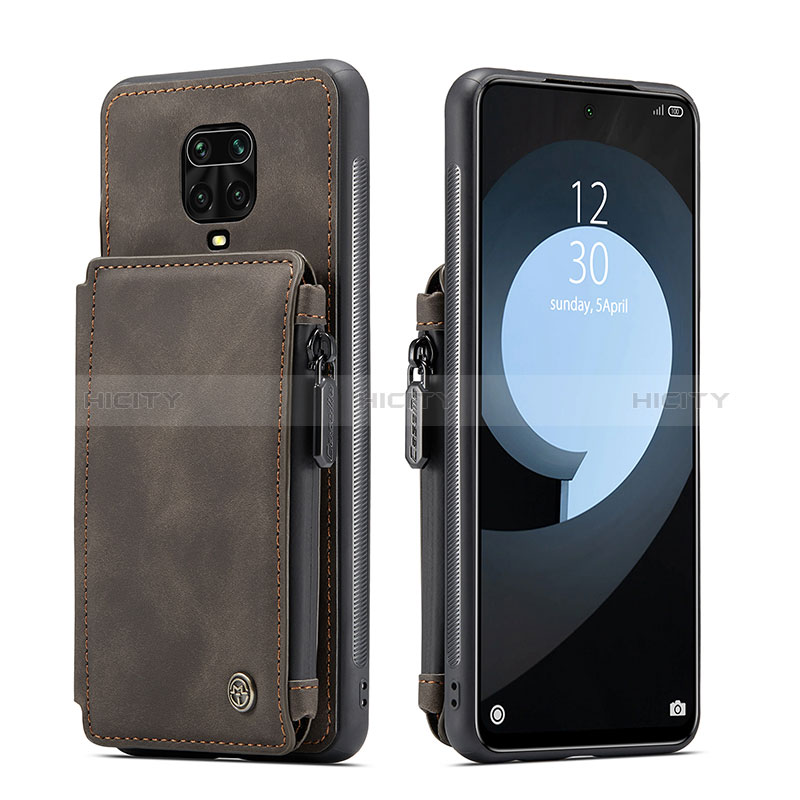 Funda Lujo Cuero Carcasa C01S para Xiaomi Redmi Note 9 Pro Marron