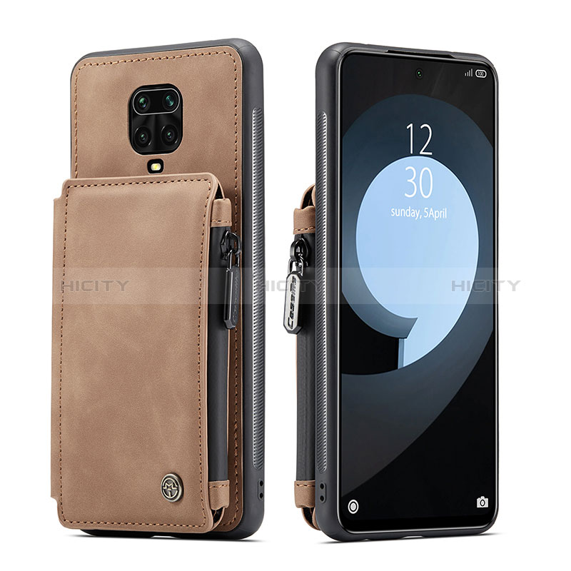 Funda Lujo Cuero Carcasa C01S para Xiaomi Redmi Note 9 Pro Marron Claro