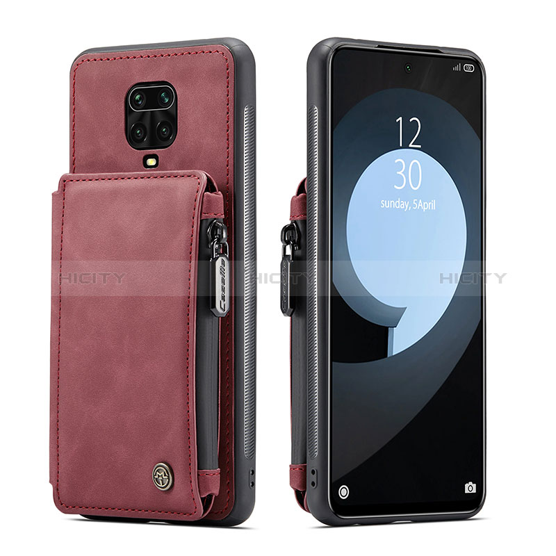 Funda Lujo Cuero Carcasa C01S para Xiaomi Redmi Note 9 Pro Rojo