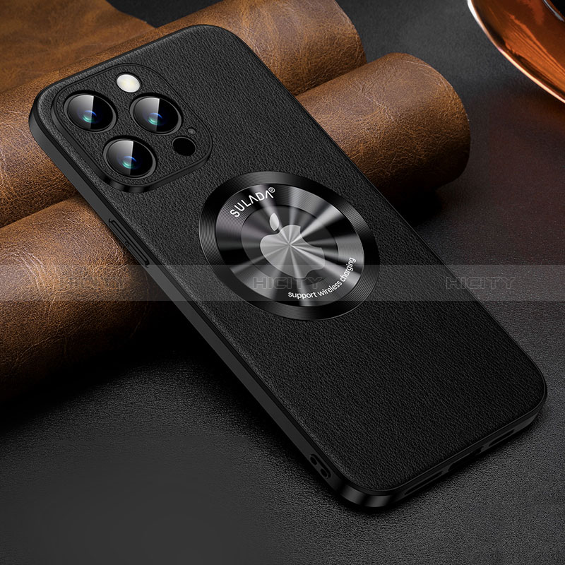 Funda Lujo Cuero Carcasa con Mag-Safe Magnetic LD2 para Apple iPhone 13 Pro Negro