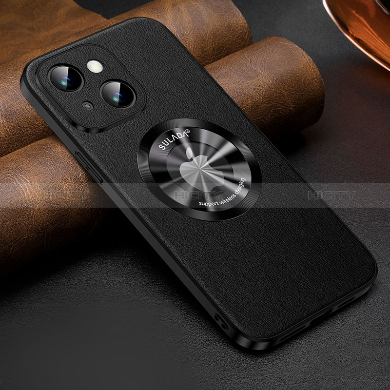 Funda Lujo Cuero Carcasa con Mag-Safe Magnetic LD2 para Apple iPhone 14 Negro