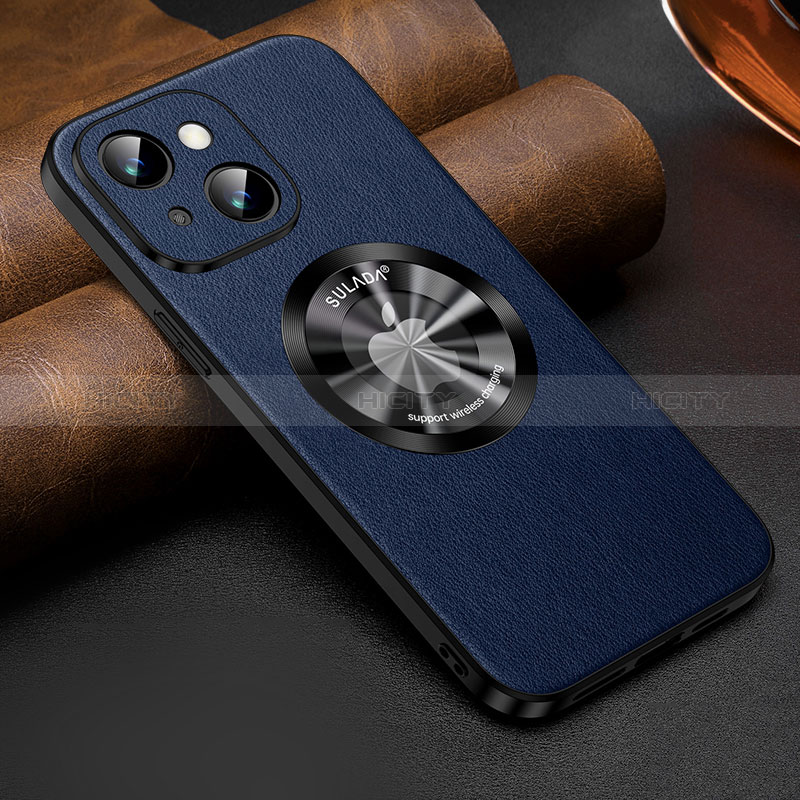 Funda Lujo Cuero Carcasa con Mag-Safe Magnetic LD2 para Apple iPhone 14 Plus Azul