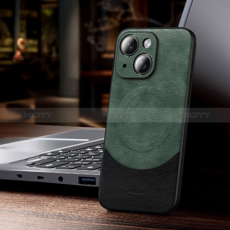 Funda Lujo Cuero Carcasa con Mag-Safe Magnetic LD4 para Apple iPhone 14 Verde