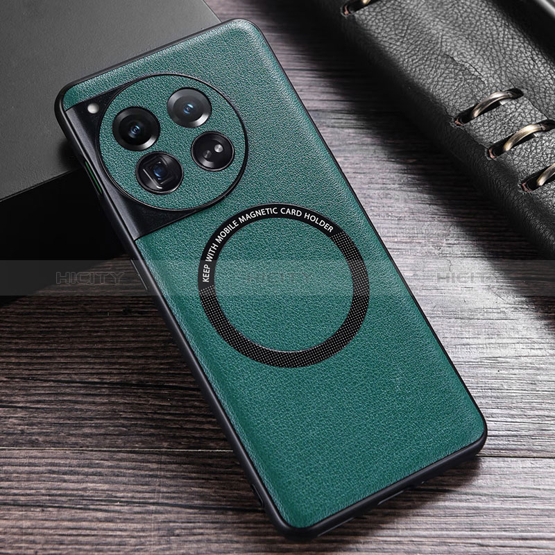 Funda Lujo Cuero Carcasa con Mag-Safe Magnetic P01 para OnePlus 12 5G Verde