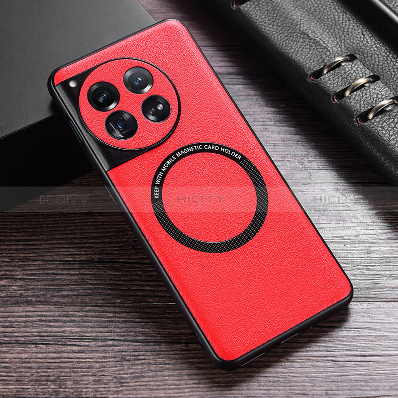 Funda Lujo Cuero Carcasa con Mag-Safe Magnetic P01 para OnePlus 12R 5G Rojo