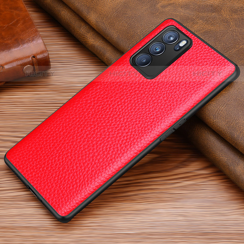 Funda Lujo Cuero Carcasa DL1 para Oppo Reno6 Pro 5G India Rojo