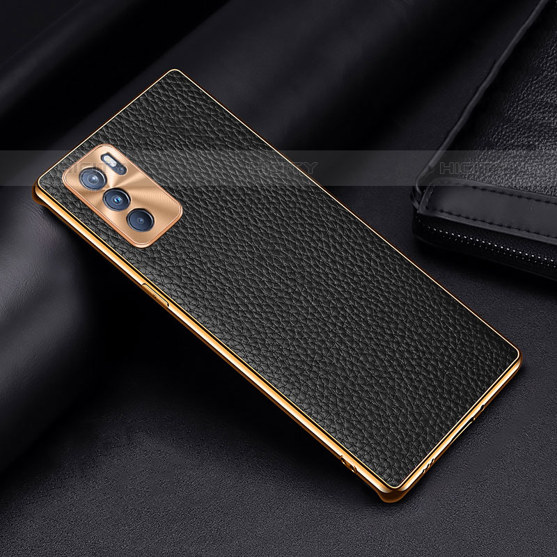 Funda Lujo Cuero Carcasa DL2 para Oppo Reno6 Pro 5G India Negro