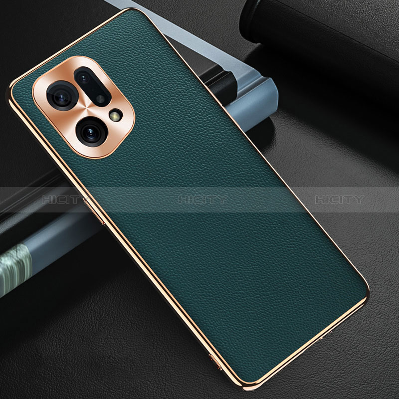 Funda Lujo Cuero Carcasa GS1 para Oppo Find X5 5G Verde