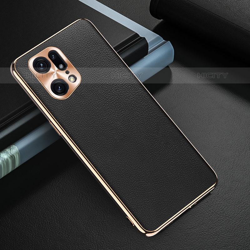 Funda Lujo Cuero Carcasa GS1 para Oppo Find X5 Pro 5G Negro