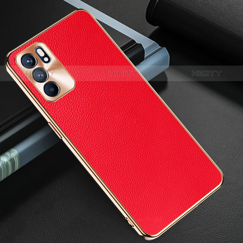 Funda Lujo Cuero Carcasa GS1 para Oppo Reno6 5G Rojo