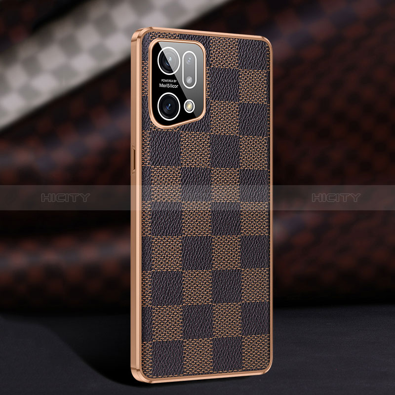 Funda Lujo Cuero Carcasa JB1 para Oppo Find X5 5G Marron