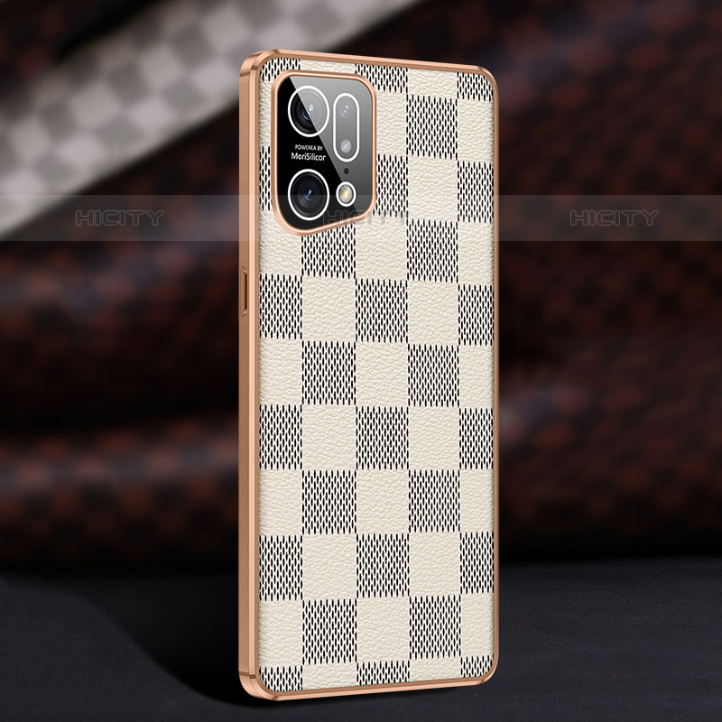 Funda Lujo Cuero Carcasa JB1 para Oppo Find X5 Pro 5G Blanco