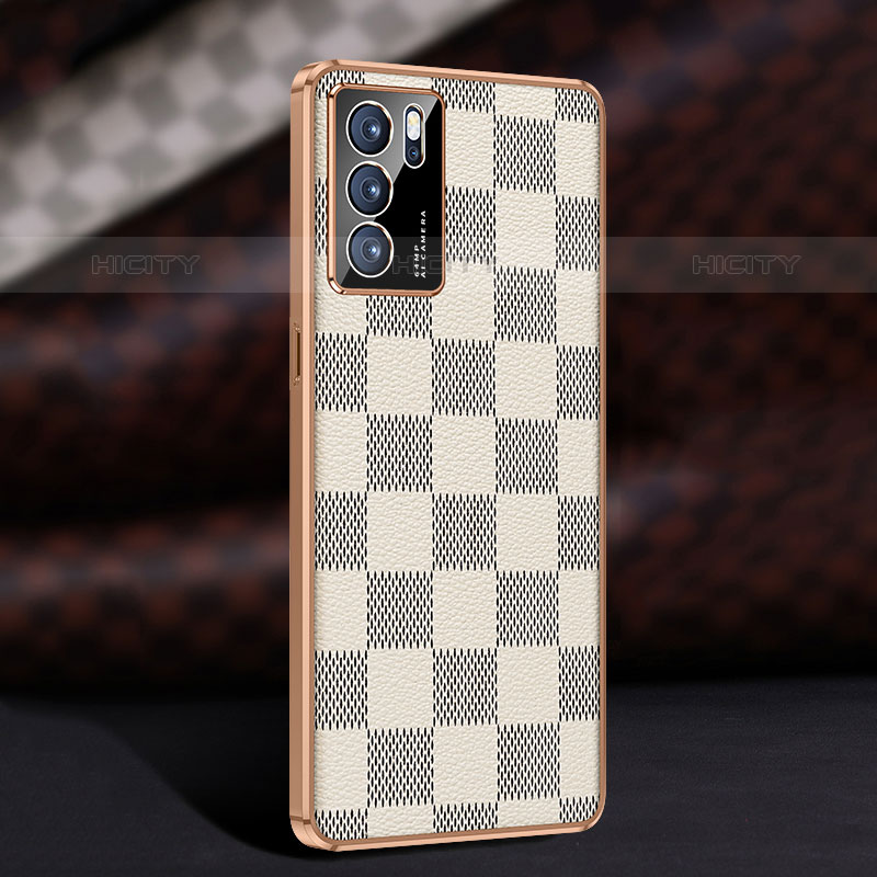 Funda Lujo Cuero Carcasa JB1 para Oppo Reno6 Pro 5G India Blanco