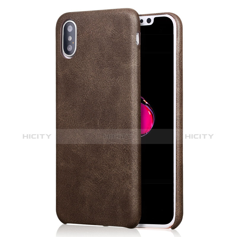 Funda Lujo Cuero Carcasa L01 para Apple iPhone X Marron