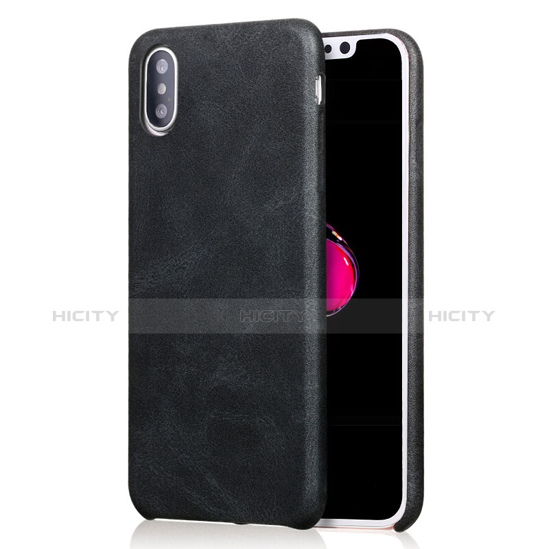 Funda Lujo Cuero Carcasa L01 para Apple iPhone X Negro