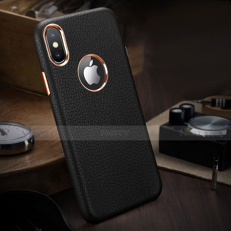 Funda Lujo Cuero Carcasa L04 para Apple iPhone X Negro