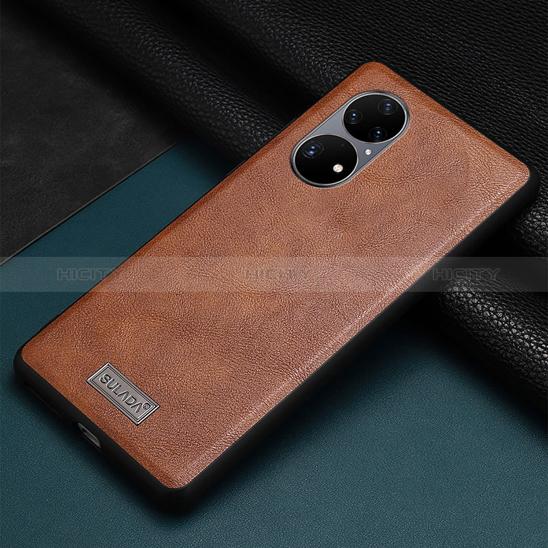 Funda Lujo Cuero Carcasa LD2 para Huawei P50 Marron