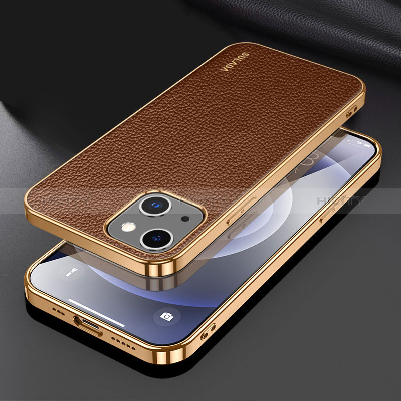 Funda Lujo Cuero Carcasa LD3 para Apple iPhone 14 Marron