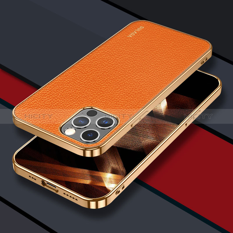 Funda Lujo Cuero Carcasa LD3 para Apple iPhone 14 Pro Max Naranja