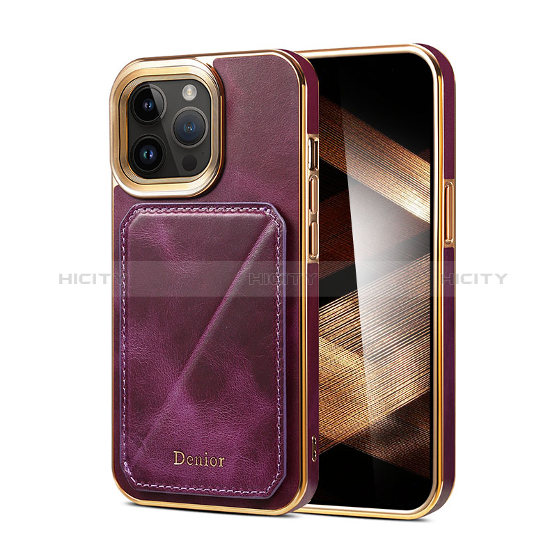 Funda Lujo Cuero Carcasa MT2 para Apple iPhone 15 Pro Morado