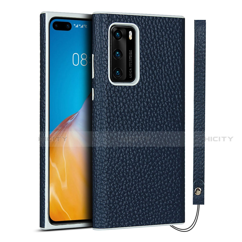 Funda Lujo Cuero Carcasa N01 para Huawei P40 Azul