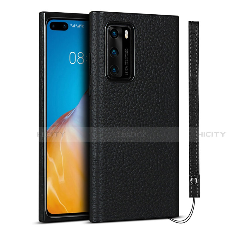 Funda Lujo Cuero Carcasa N02 para Huawei P40 Negro