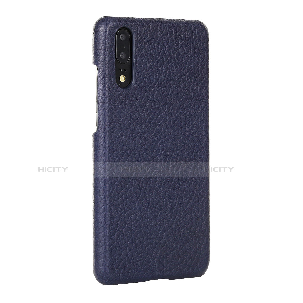 Funda Lujo Cuero Carcasa P01 para Huawei P20 Azul