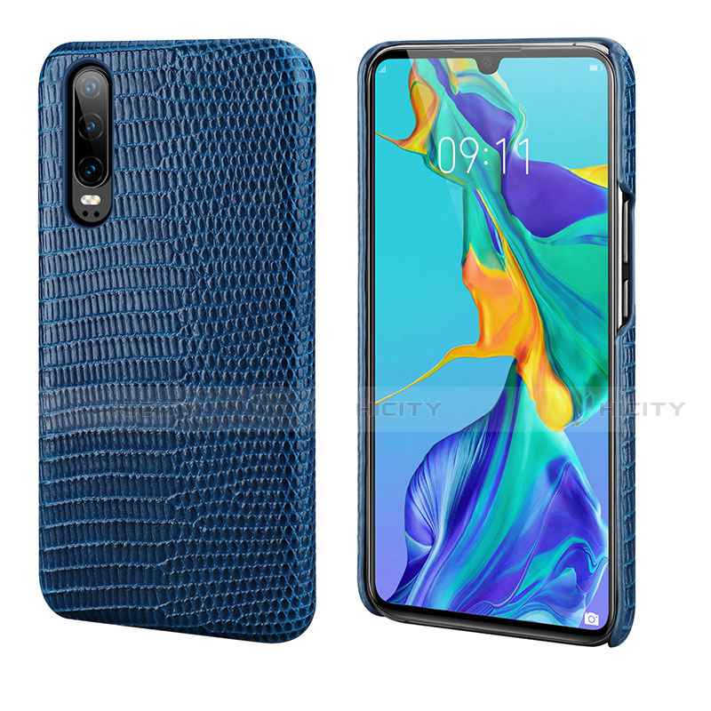 Funda Lujo Cuero Carcasa P02 para Huawei P30 Azul