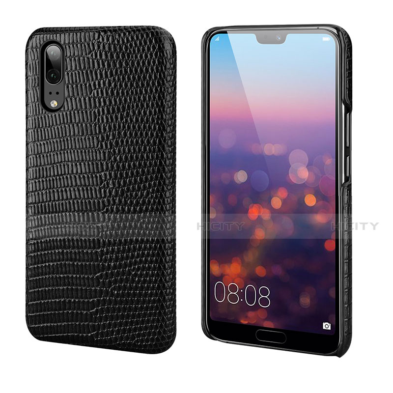 Funda Lujo Cuero Carcasa P03 para Huawei P20 Negro