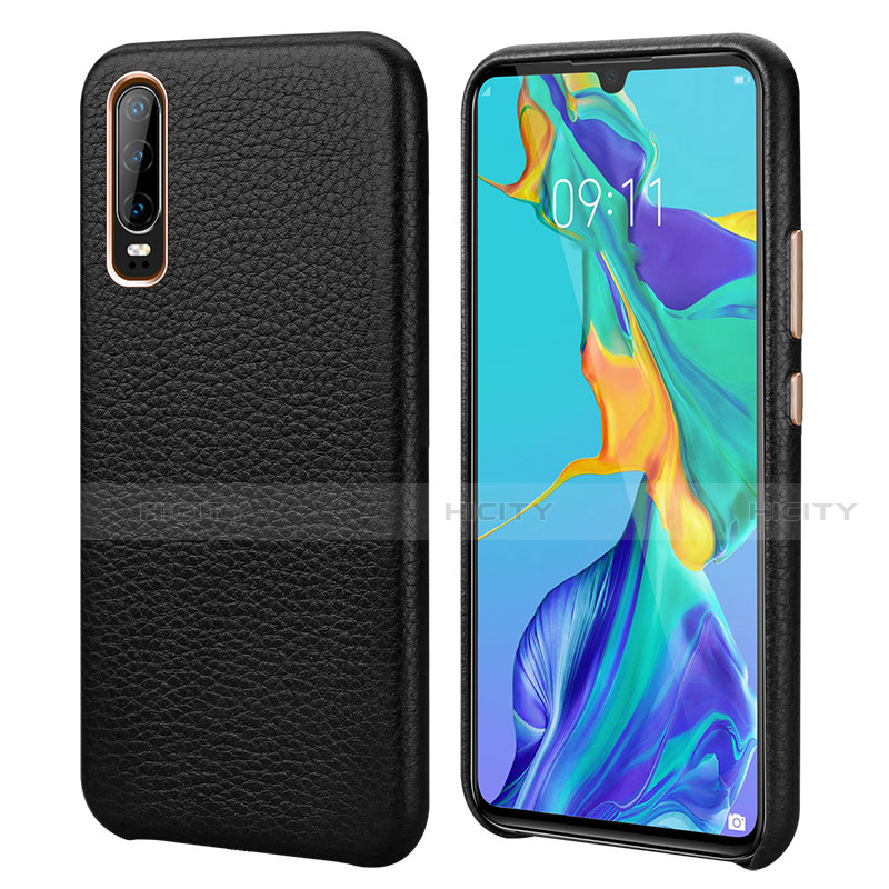 Funda Lujo Cuero Carcasa P03 para Huawei P30 Negro