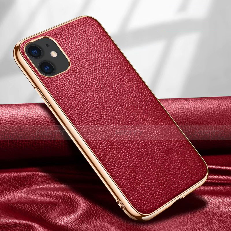 Funda Lujo Cuero Carcasa para Apple iPhone 12 Mini Rojo