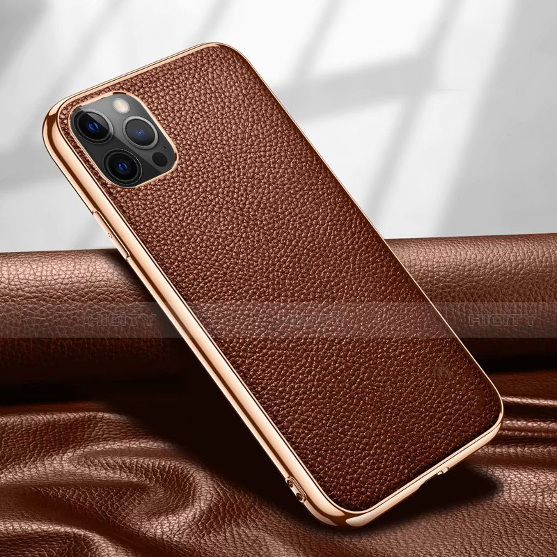 Funda Lujo Cuero Carcasa para Apple iPhone 12 Pro Marron