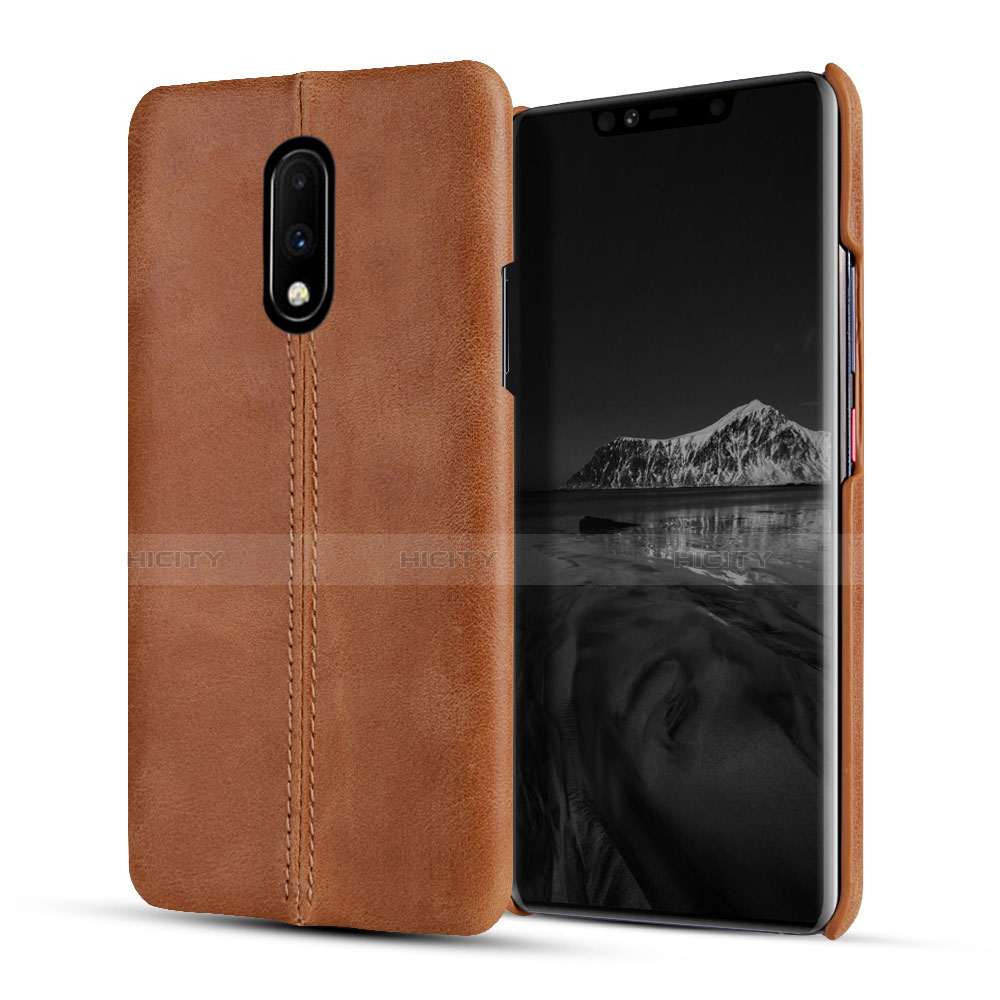 Funda Lujo Cuero Carcasa para OnePlus 7 Naranja