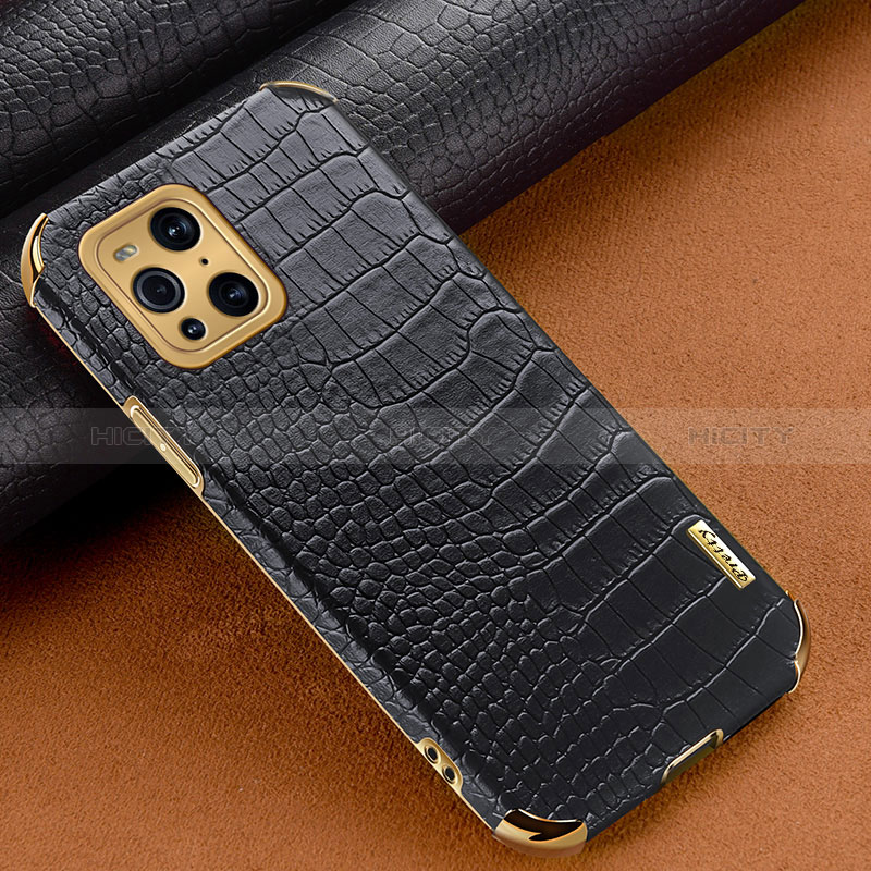 Funda Lujo Cuero Carcasa para Oppo Find X3 5G Negro