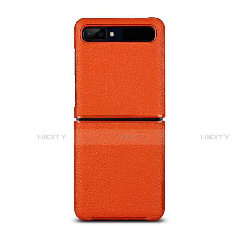 Funda Lujo Cuero Carcasa para Samsung Galaxy Z Flip 5G Naranja