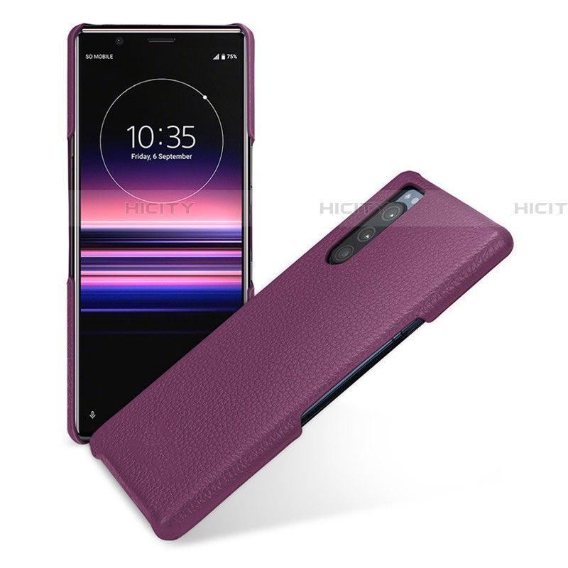 Funda Lujo Cuero Carcasa para Sony Xperia 5 Morado