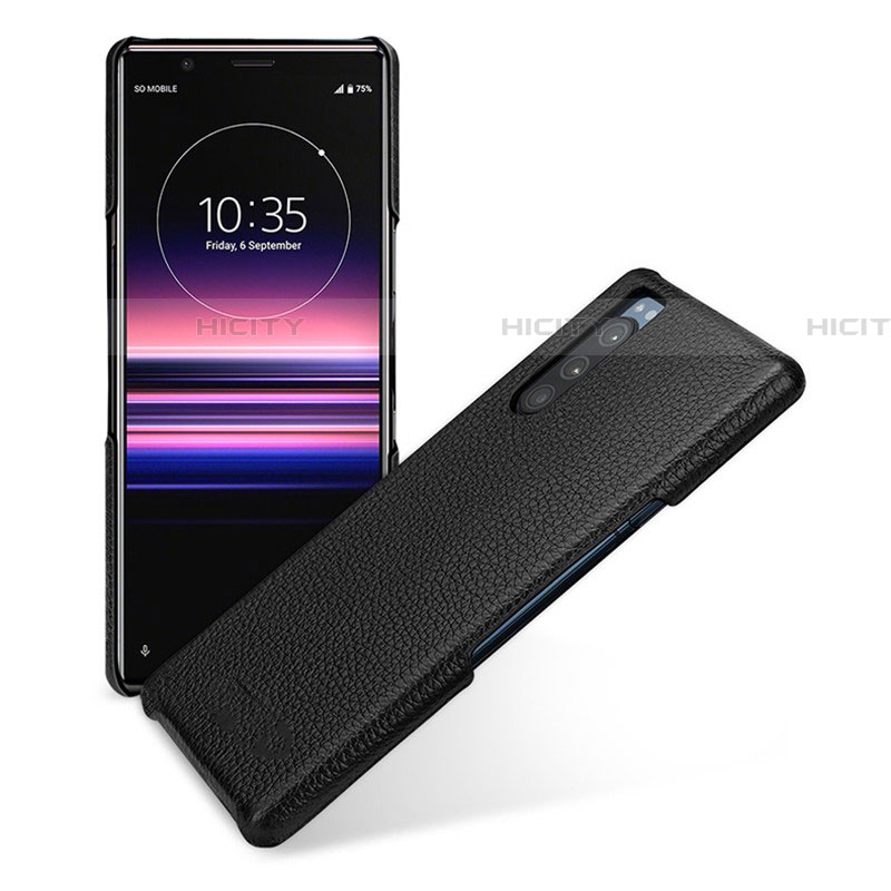 Funda Lujo Cuero Carcasa para Sony Xperia 5 Negro