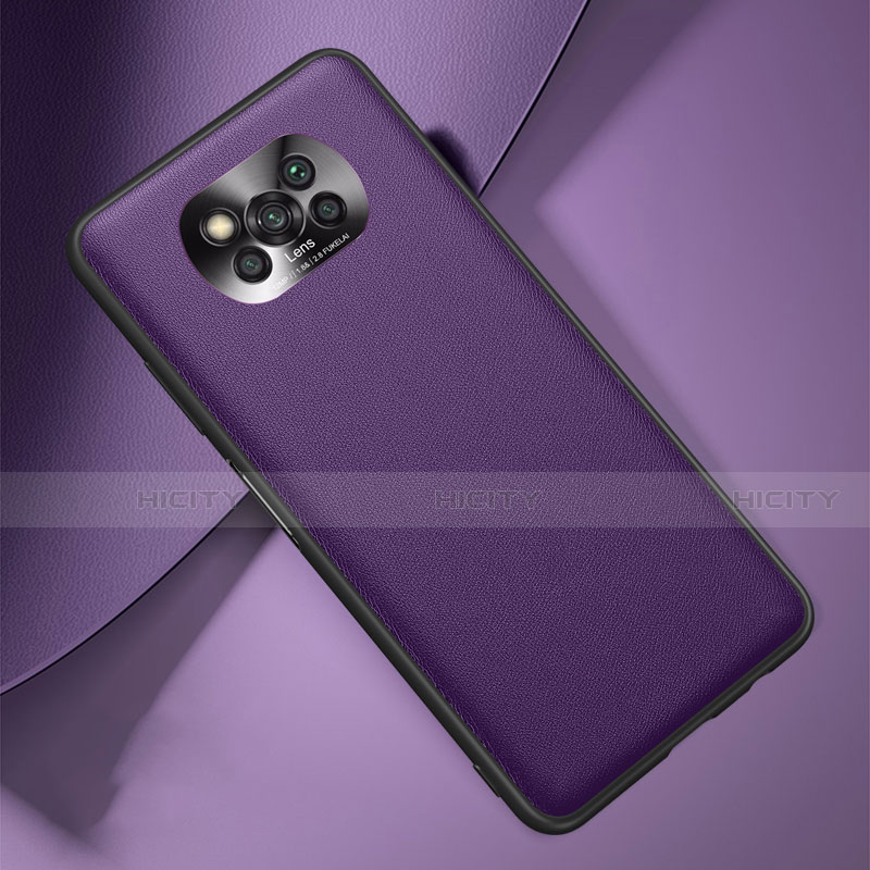 Funda Lujo Cuero Carcasa para Xiaomi Poco X3 NFC Morado