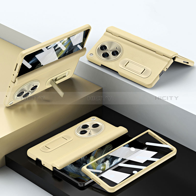 Funda Lujo Cuero Carcasa QK1 para OnePlus Open 5G Oro