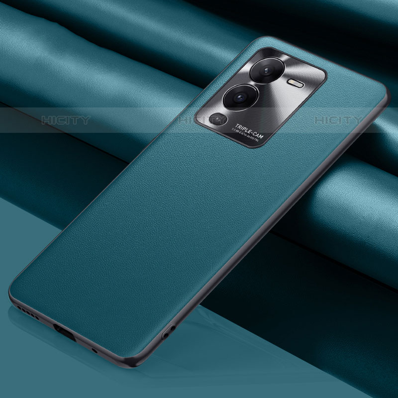 Funda Lujo Cuero Carcasa QK1 para Vivo V25 Pro 5G Cian