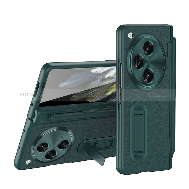 Funda Lujo Cuero Carcasa QK2 para OnePlus Open 5G Verde