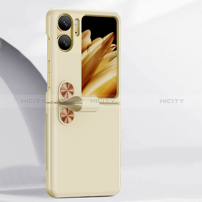 Funda Lujo Cuero Carcasa QK2 para Oppo Find N2 Flip 5G Oro