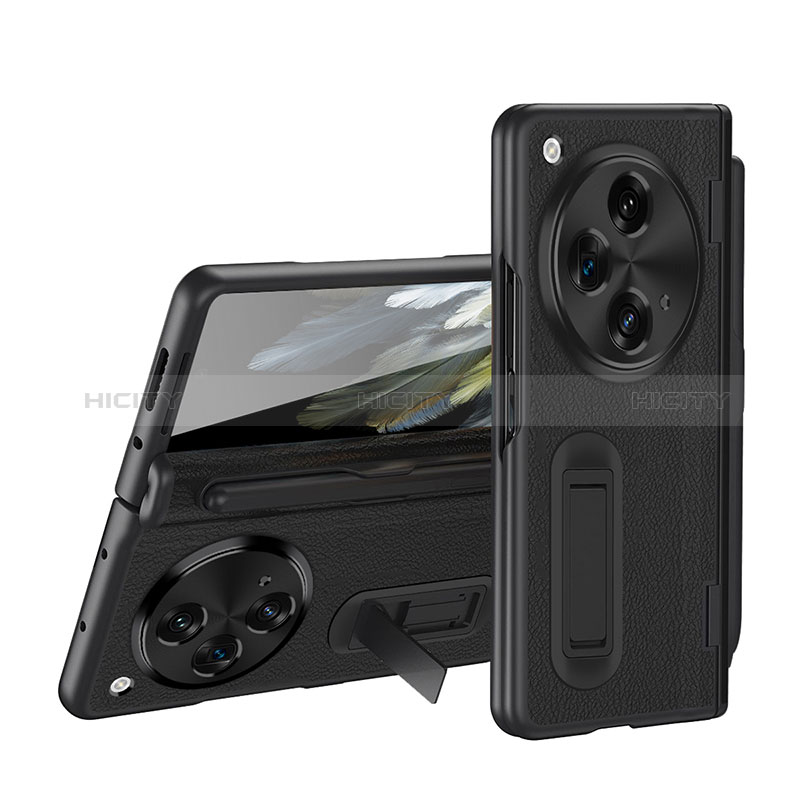 Funda Lujo Cuero Carcasa QK2 para Oppo Find N3 5G Negro