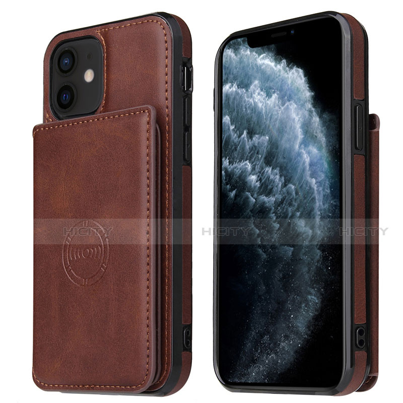 Funda Lujo Cuero Carcasa R01 para Apple iPhone 12 Mini Marron